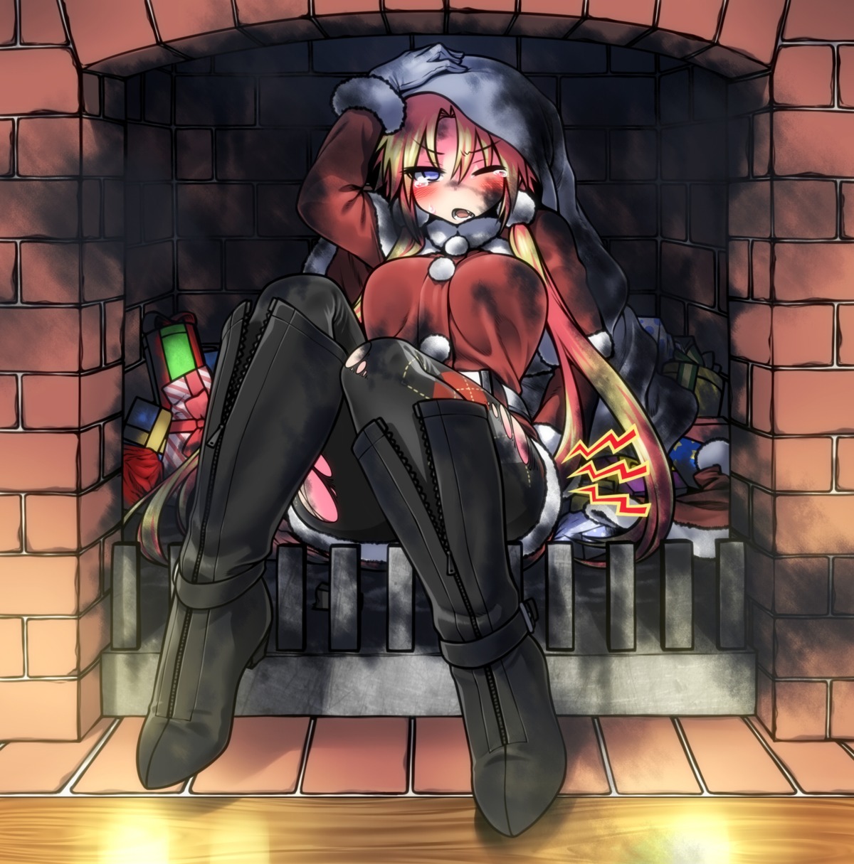 christmas, dress, heels, pantyhose, torn_clothes, yoshida_hideyuki