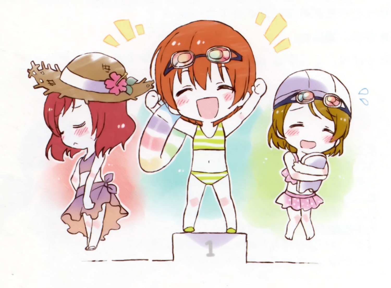 bikini, chibi, hoshizora_rin, kiyose_akame, koizumi_hanayo, love_live!, love_live!_(series), nishikino_maki