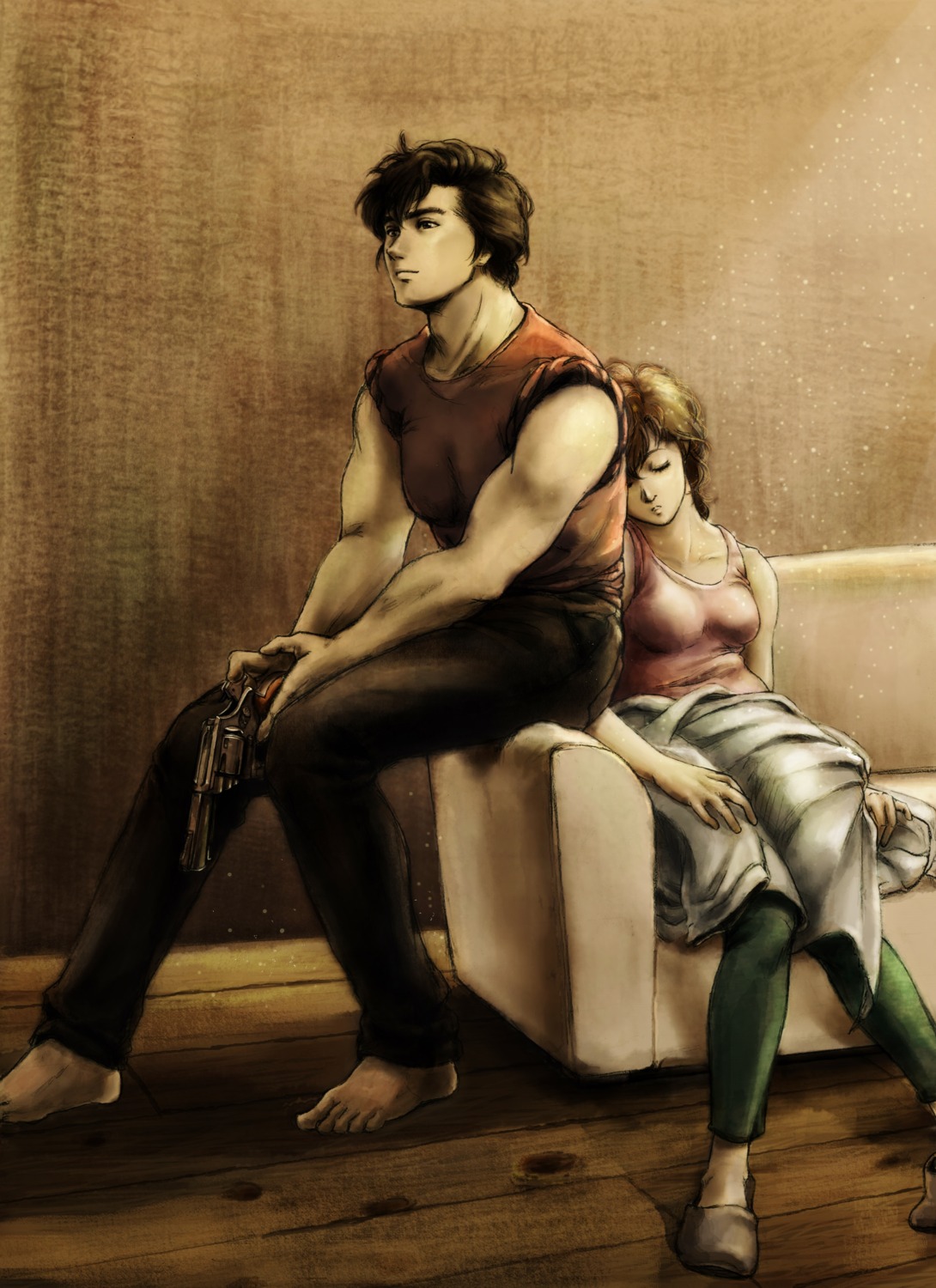 city_hunter, gun, makimura_kaori, rin.f, saeba_ryou