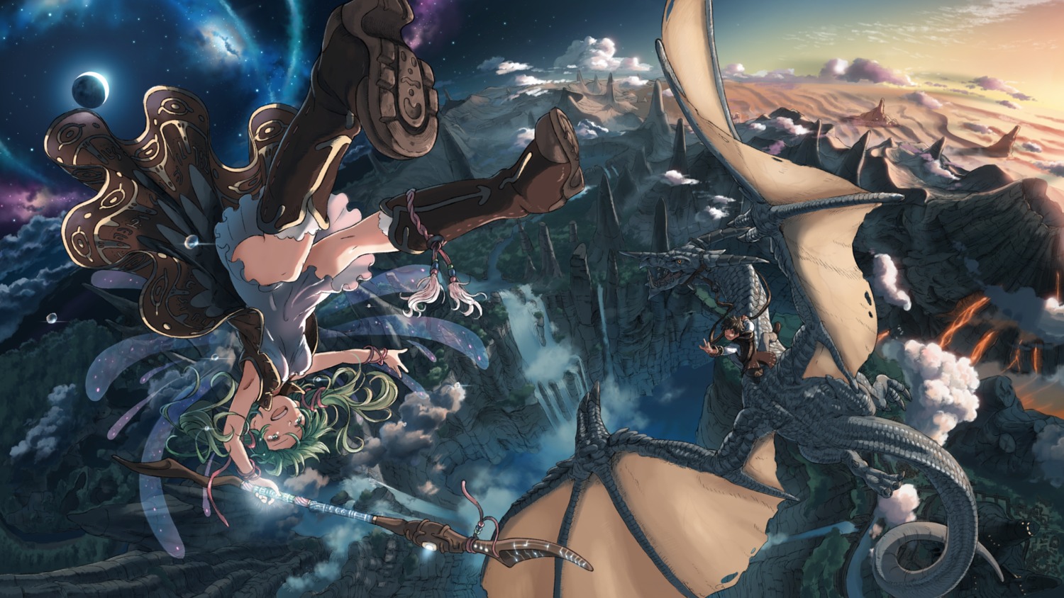 dress, gumi, heels, inoki-08, landscape, vocaloid, weapon