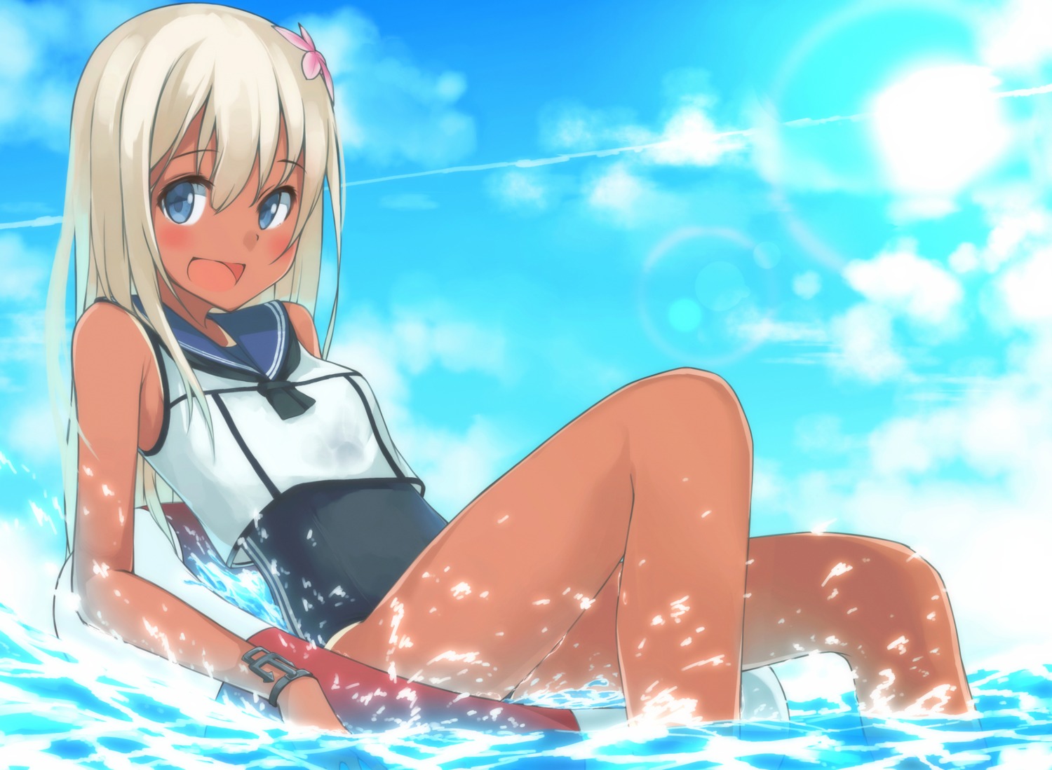 kantai_collection, okomeito, ro-500, school_swimsuit, seifuku, swimsuits, tan_lines, wet