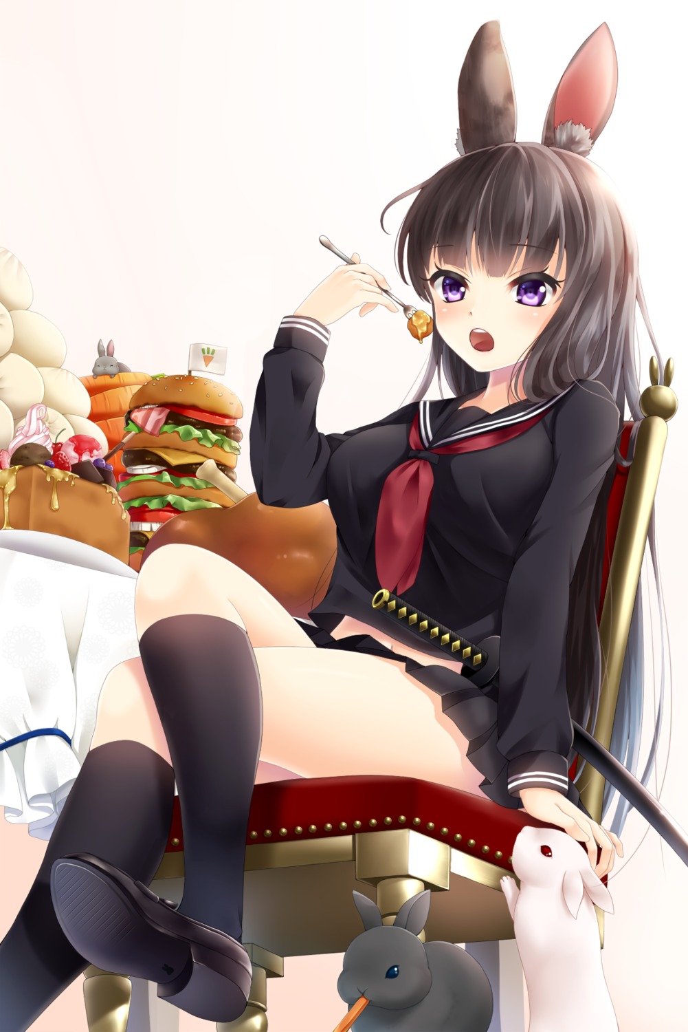 animal_ears, bunny_ears, hakuda_tofu, seifuku, sword