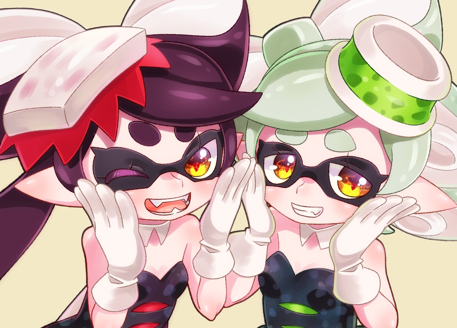 aori_(splatoon), dress, hotaru_(splatoon), pointy_ears, splatoon, yupiteru