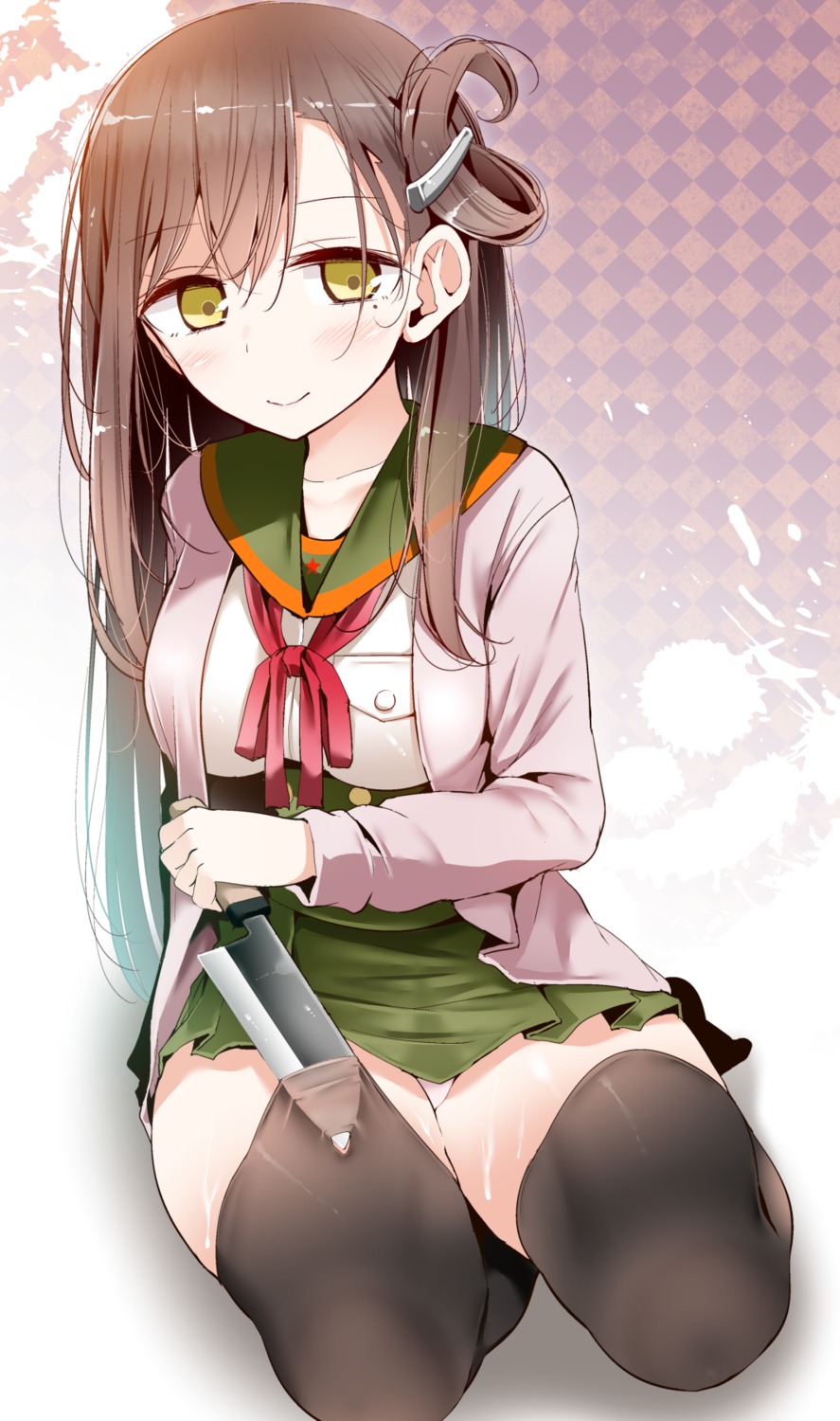 gakkou_gurashi!, oouso, pantsu, seifuku, thighhighs, wakasa_yuuri, weapon
