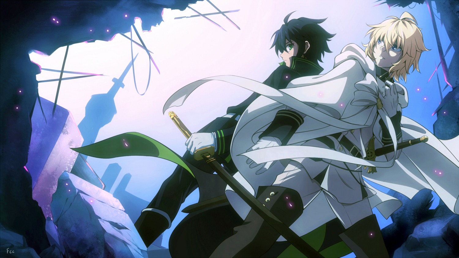 fcc, hyakuya_mikaela, hyakuya_yuuichirou, male, owari_no_seraph, sword, uniform