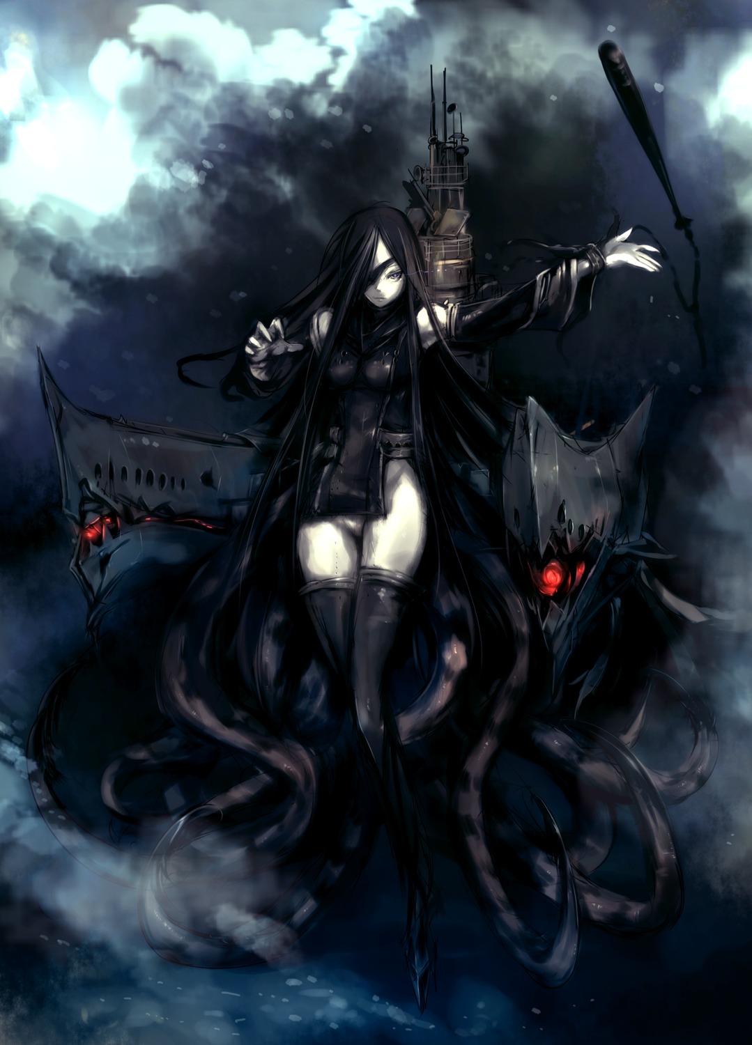 eyepatch, hitomaru, thighhighs