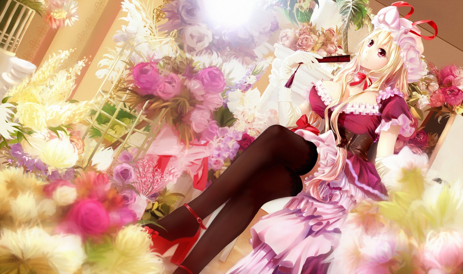 cleavage, dress, heels, thighhighs, touhou, xuan_jing, yakumo_yukari
