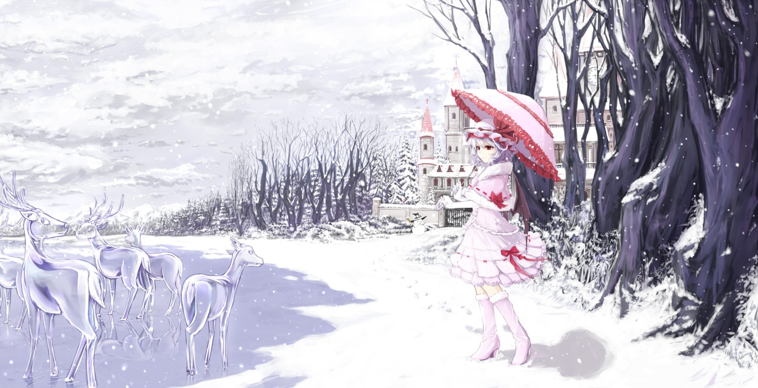 cloudy.r, heels, landscape, remilia_scarlet, touhou, umbrella, wings