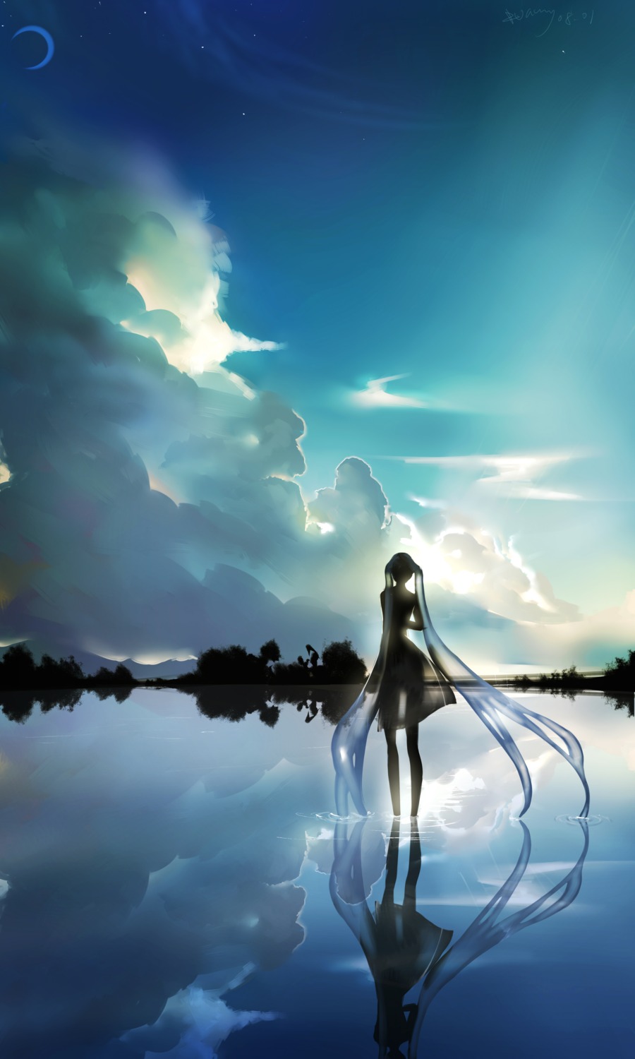 dress, hatsune_miku, kamachi_kamachi-ko, landscape, see_through, vocaloid, wet