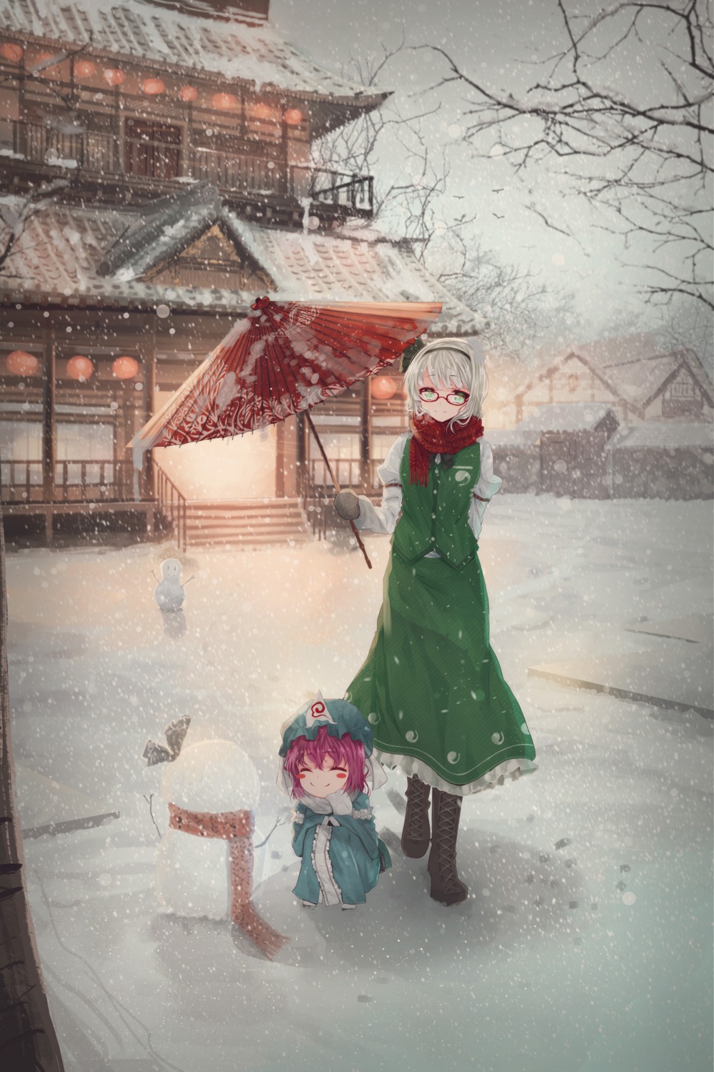 daikazoku63, konpaku_youmu, megane, saigyouji_yuyuko, touhou, umbrella