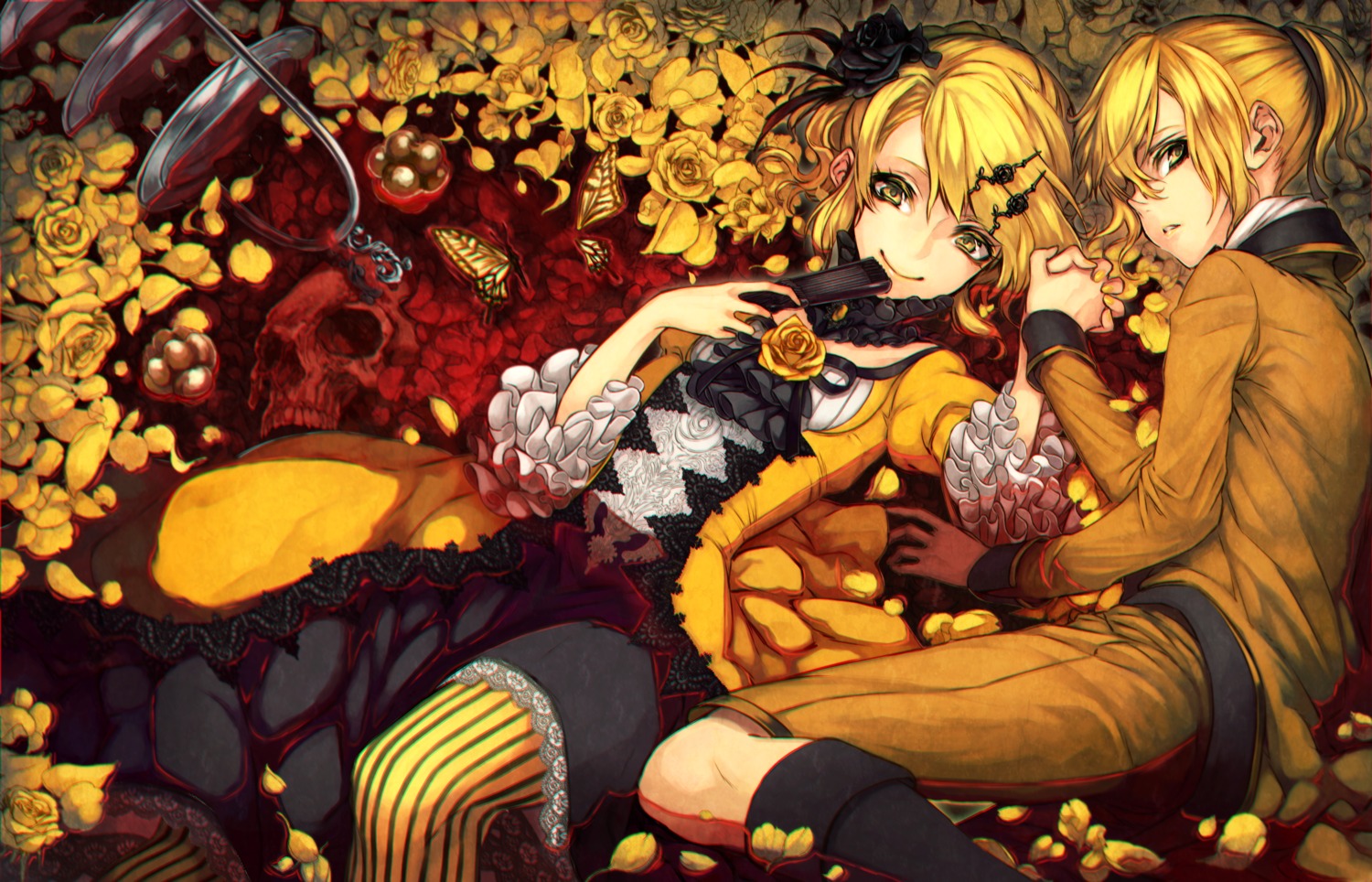 dress, kagamine_len, kagamine_rin, mito_itsuki, vocaloid, wet