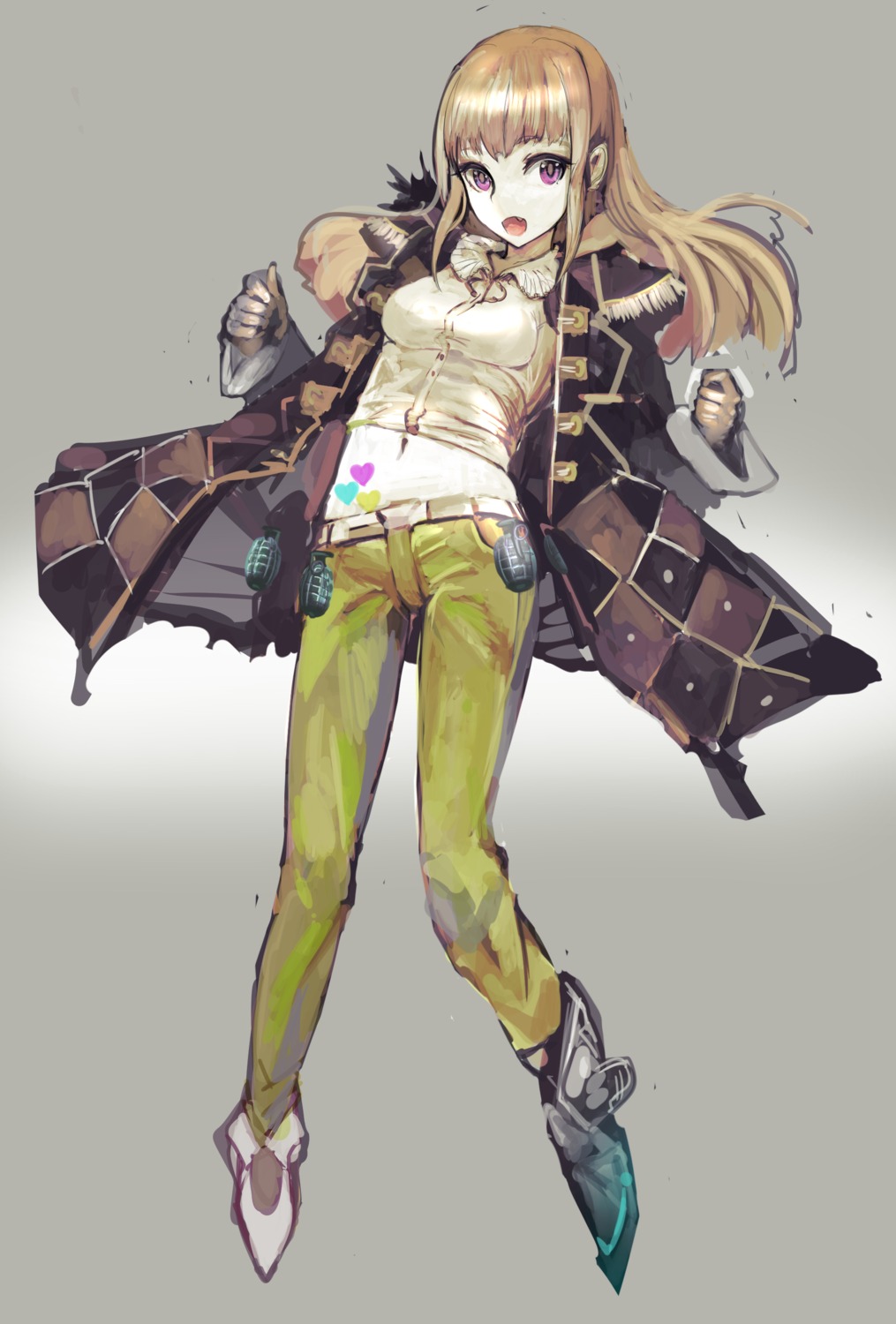 armor, open_shirt, uturo, weapon