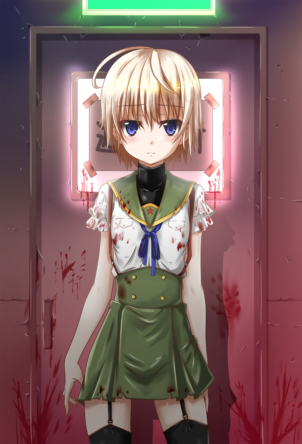 blood, gakkou_gurashi!, naoki_miki, seifuku, stockings, thighhighs