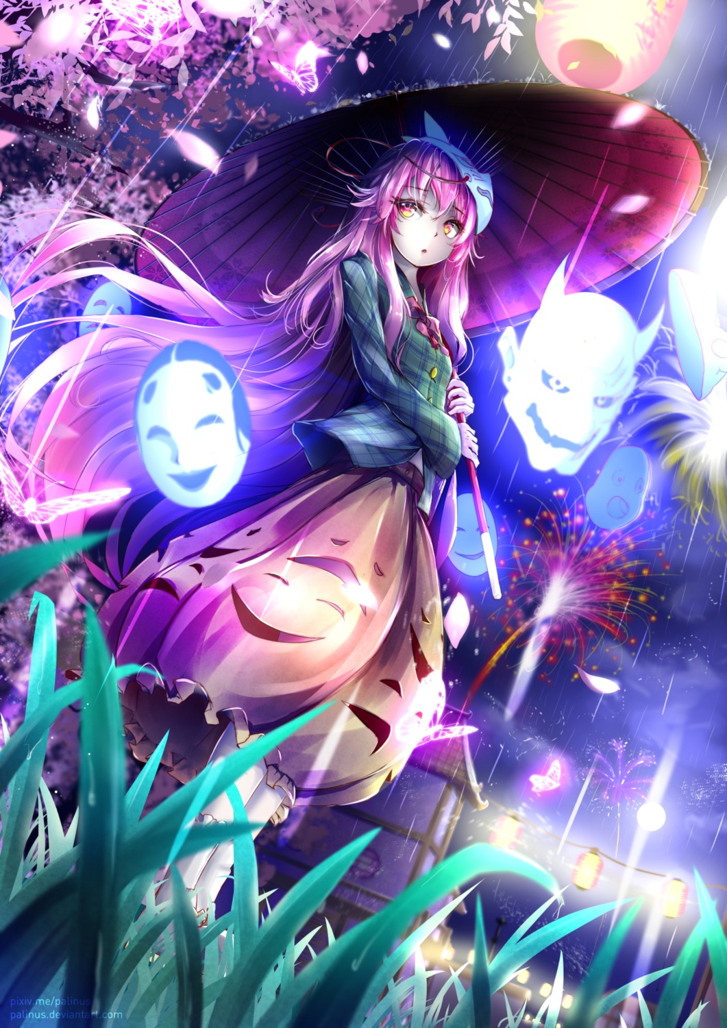 hata_no_kokoro, palinus, touhou, umbrella