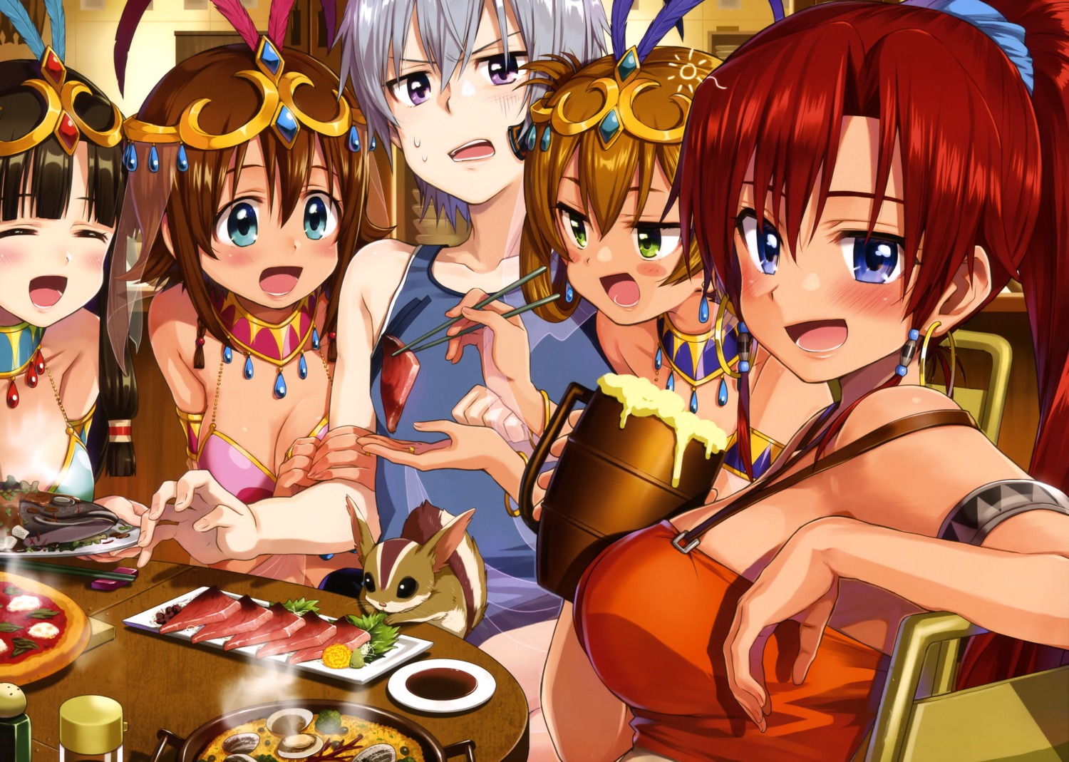 amy_(gargantia), bellows, bikini_armor, chiba_sadoru, cleavage, ledo, melty_(gargantia), saaya_(gargantia)