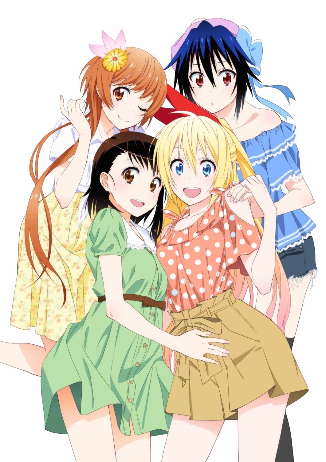 dress, jpeg_artifacts, kirisaki_chitoge, nisekoi, onodera_kosaki, tachibana_marika, thighhighs, tsugumi_seishirou