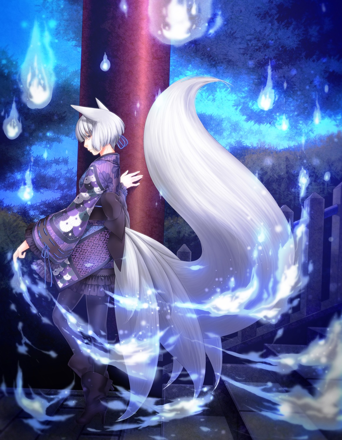 animal_ears, heels, kitsune, lolita_fashion, misa_kobayashi, pantyhose, tail, wa_lolita