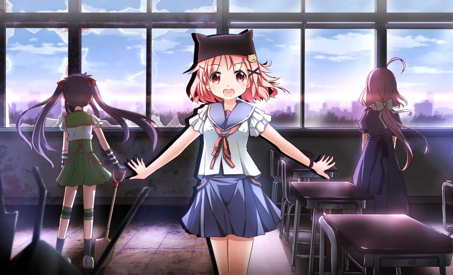 ebisuzawa_kurumi, gakkou_gurashi!, sakura_megumi, seifuku, takeya_yuki