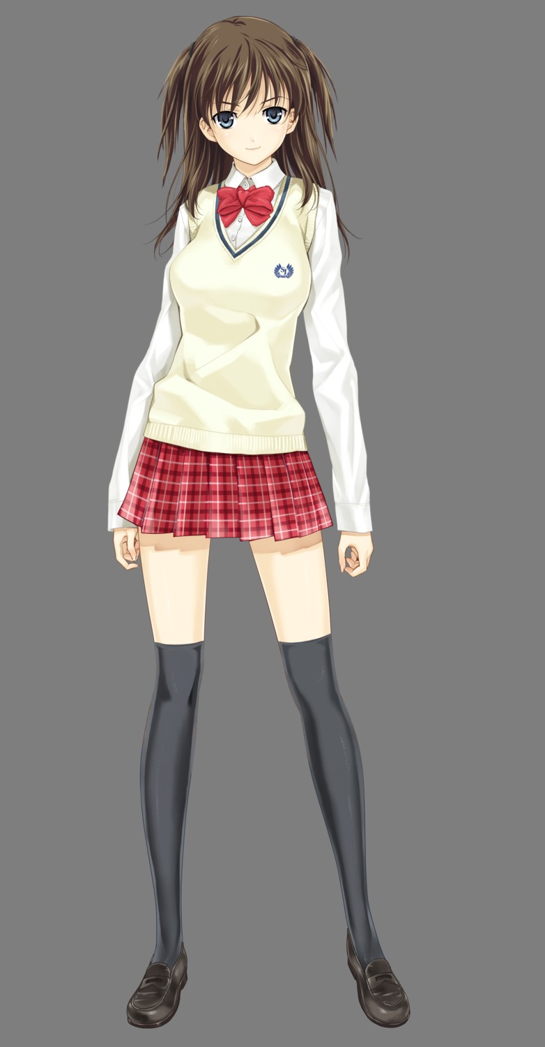 happoubi_jin, iseshima_aya, seifuku, sweater, thighhighs, transparent_png, zettai_shougeki_platonic_heart