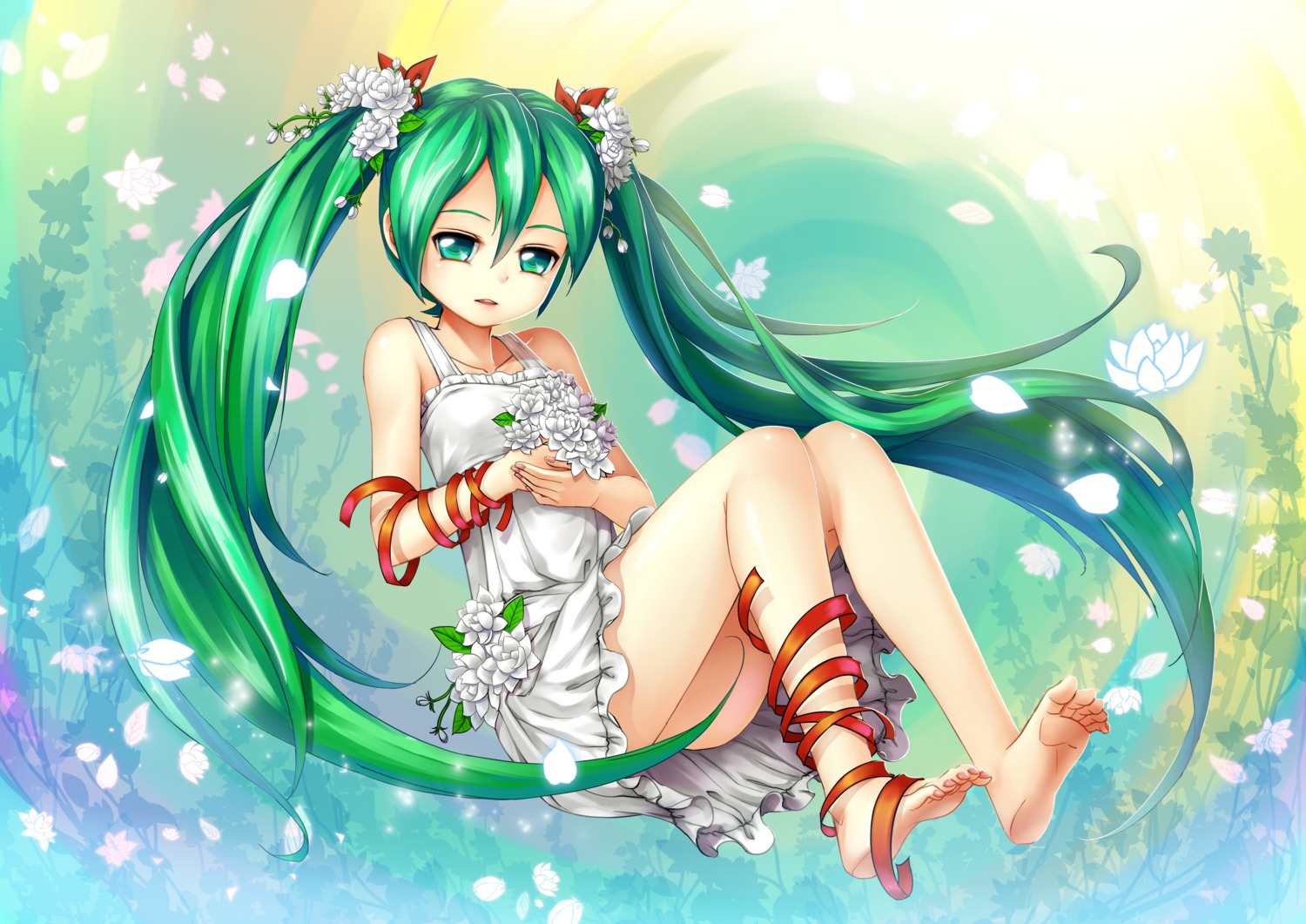 crazypen, dress, feet, hatsune_miku, summer_dress, vocaloid