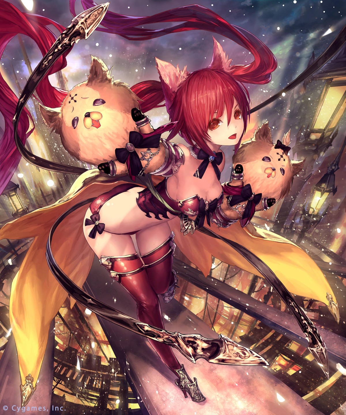 animal_ears, armor, bikini_armor, cerberus_(shingeki_no_bahamut), cleavage, heels, jpeg_artifacts, shadowverse, shingeki_no_bahamut, tachikawa_mushimaro, thighhighs