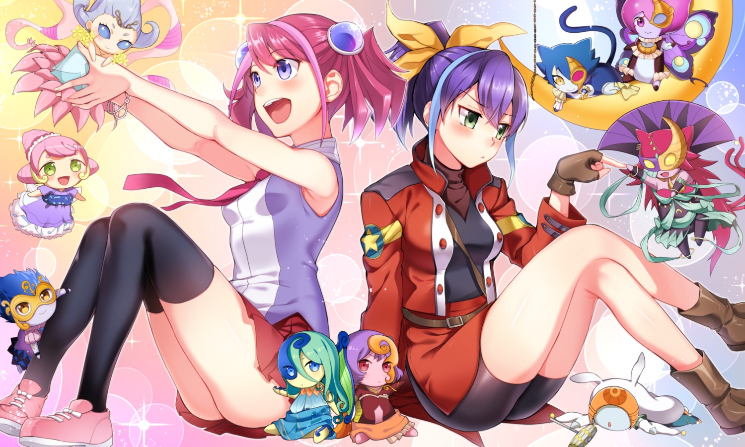 bike_shorts, chibi, dress, hiiragi_yuzu, katto_(viking), nopan, serena_(yugioh_arc-v), tail, thighhighs, wings, yugioh_arc-v