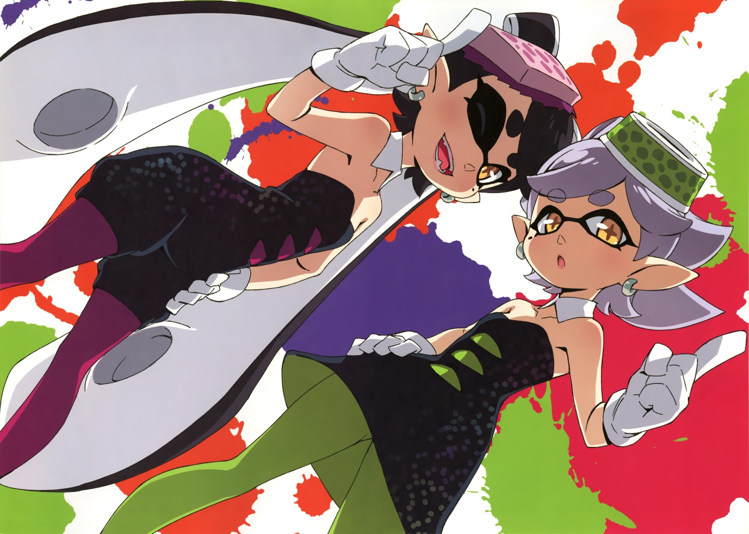 aori_(splatoon), dress, fixed, hotaru_(splatoon), kanzaki_hiro, pantyhose, splatoon, tabgraphics