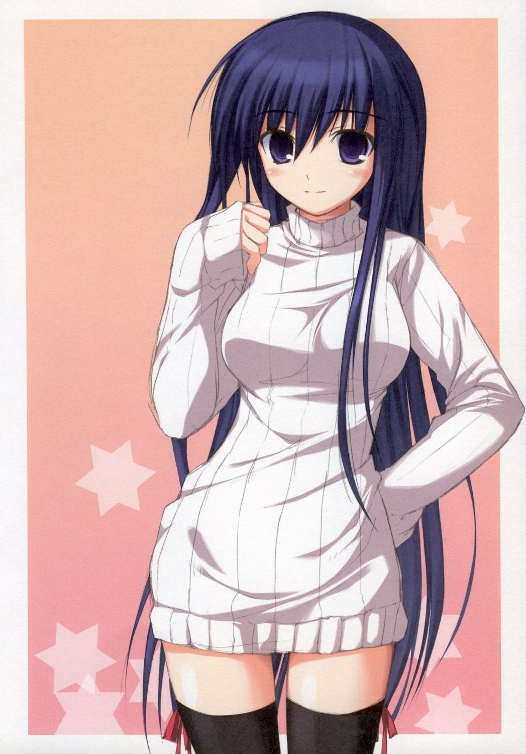 paper_texture, radiant, sweater, thighhighs, yuuki_makoto