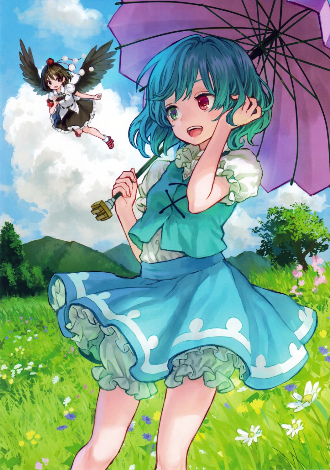 ama-tou, bloomers, heterochromia, shameimaru_aya, tatara_kogasa, touhou, umbrella, wings