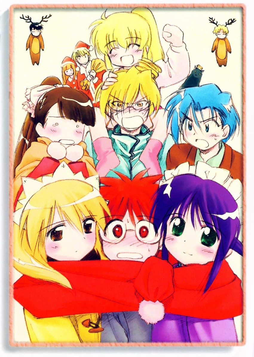 andou_mahoro, andou_minawa, christmas, ditama_bow, guri_(mahoromatic), hamaguchi_toshiya, horns, kawahara_kiyomi, mahoromatic, maid, megane, misato_suguru, ooe_chizuko, sakura_miyuki, serra_(mahoromatic), slash_(mahoromatic), todoriki_rin