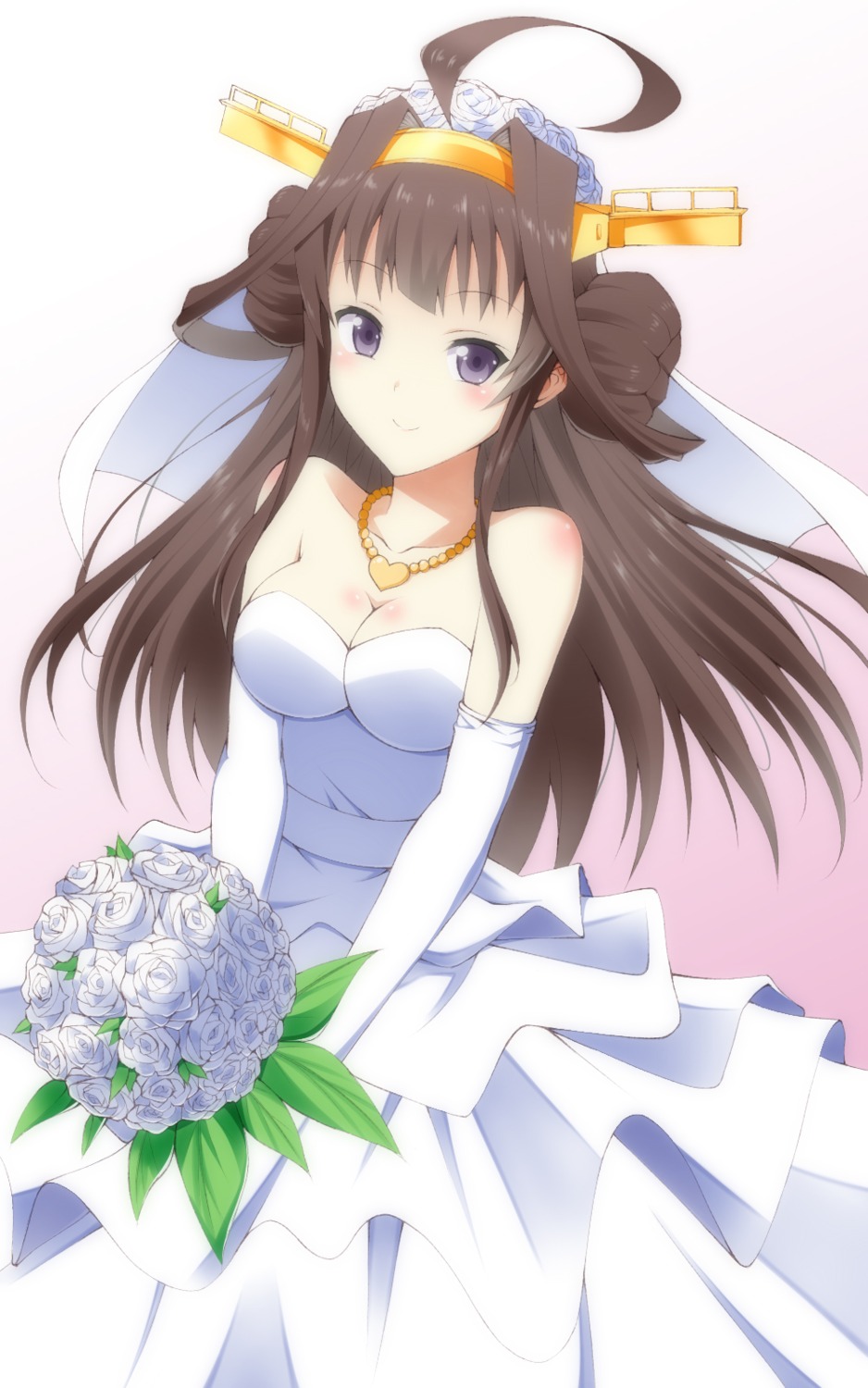 cleavage, dress, kantai_collection, kongou_(kancolle), ookami_maito, wedding_dress
