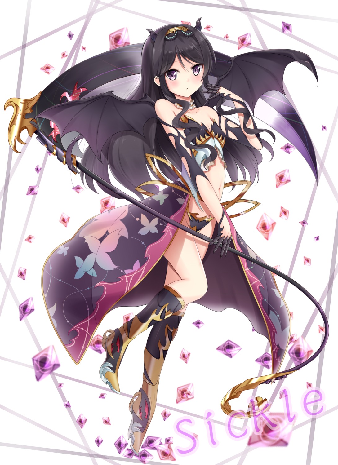 bikini_armor, cleavage, horns, karumayu, weapon, wings