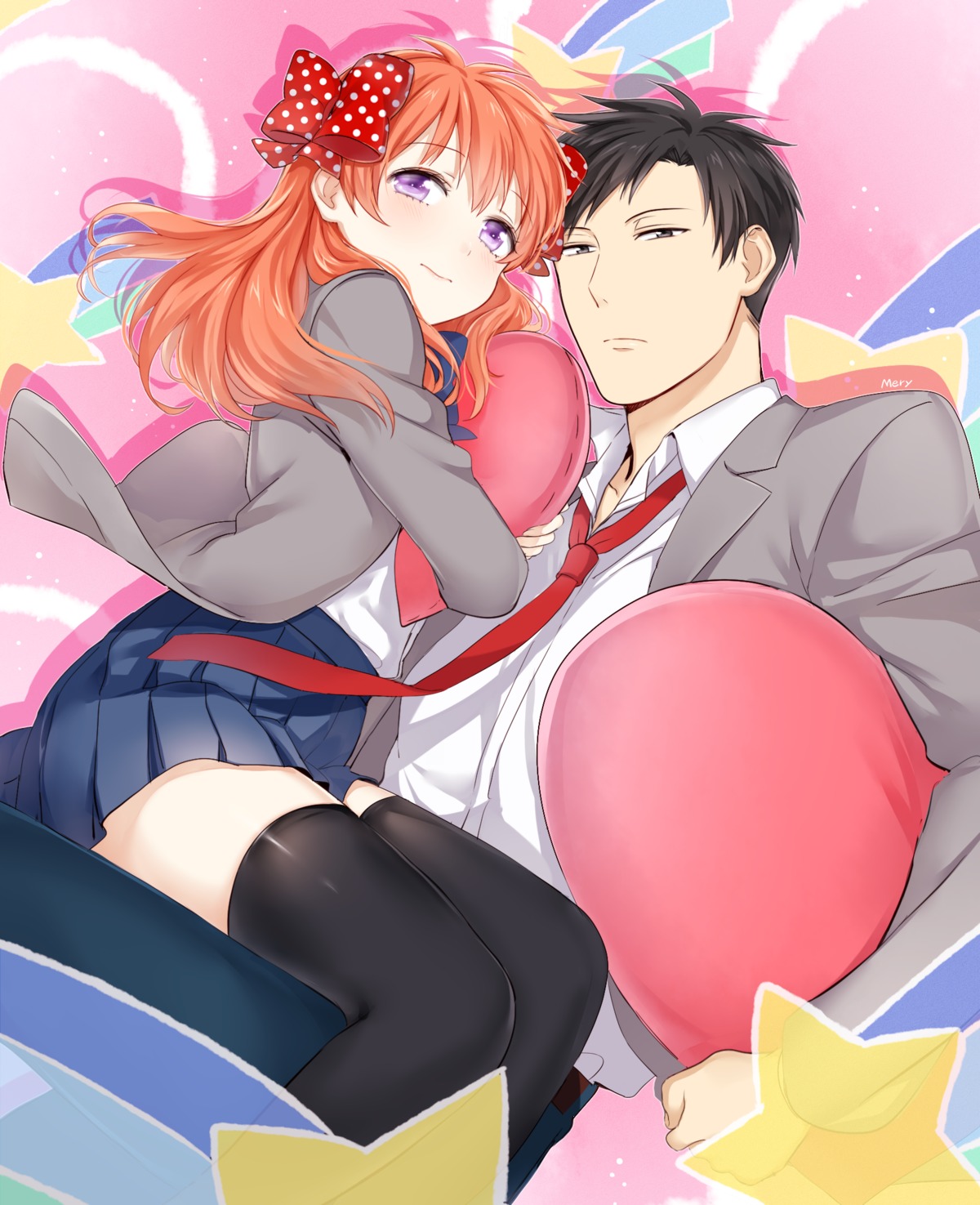 gekkan_shoujo_nozaki-kun, mery_(yangmalgage), nozaki_umetarou, sakura_chiyo, seifuku, thighhighs