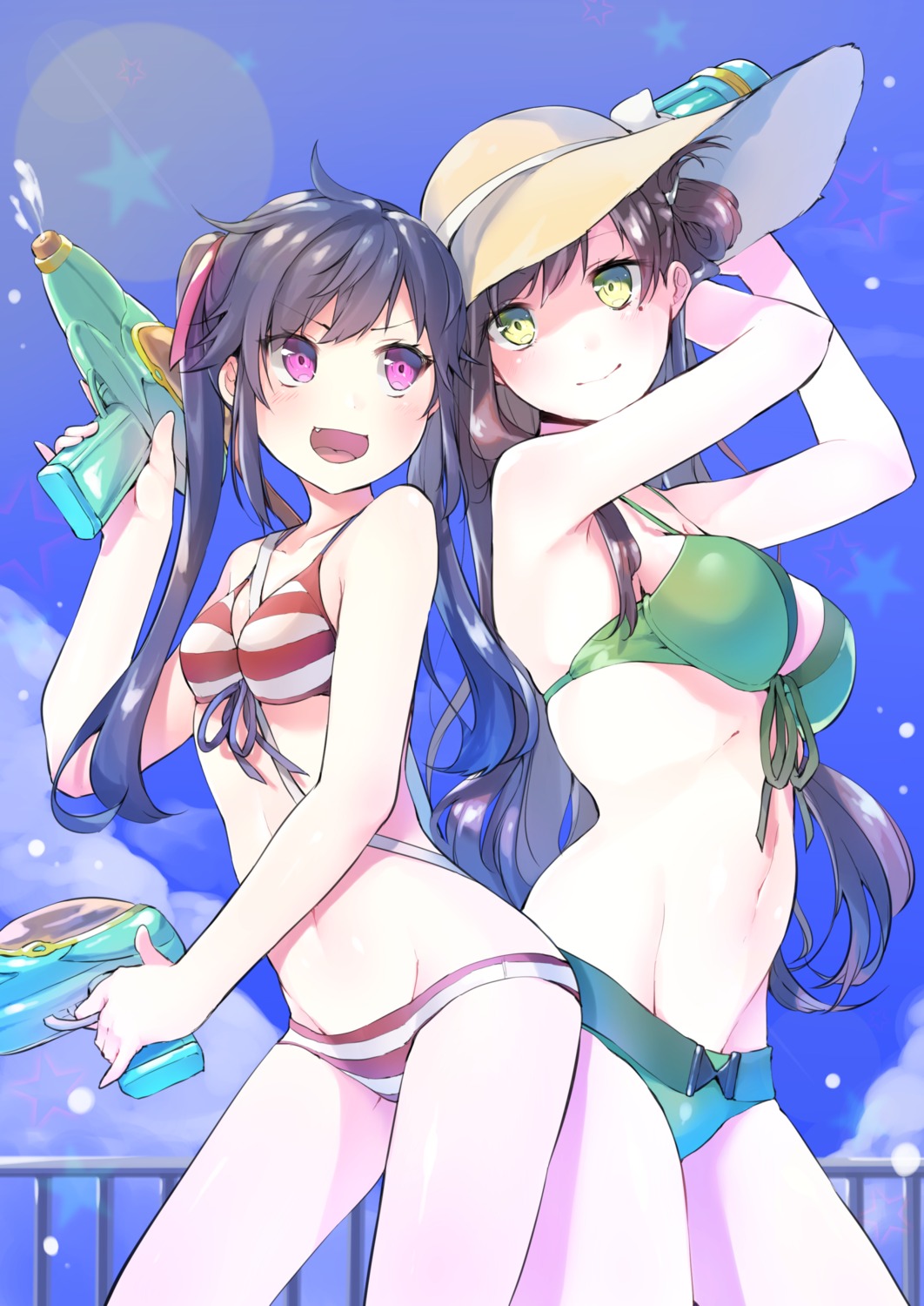 bikini, cleavage, ebisuzawa_kurumi, gakkou_gurashi!, gun, mayuri_kaichou, swimsuits, wakasa_yuuri