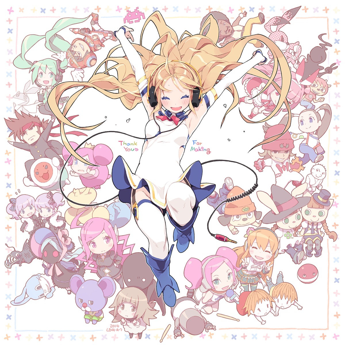 chibi, dress, headphones, lena, nopan, stockings, thighhighs