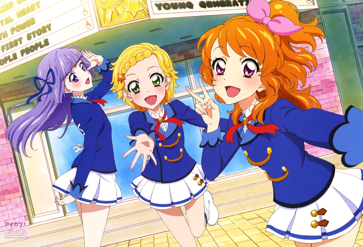 aikatsu!, hikami_sumire, oozora_akari, sakai_kasumi, seifuku, shinjou_hinaki