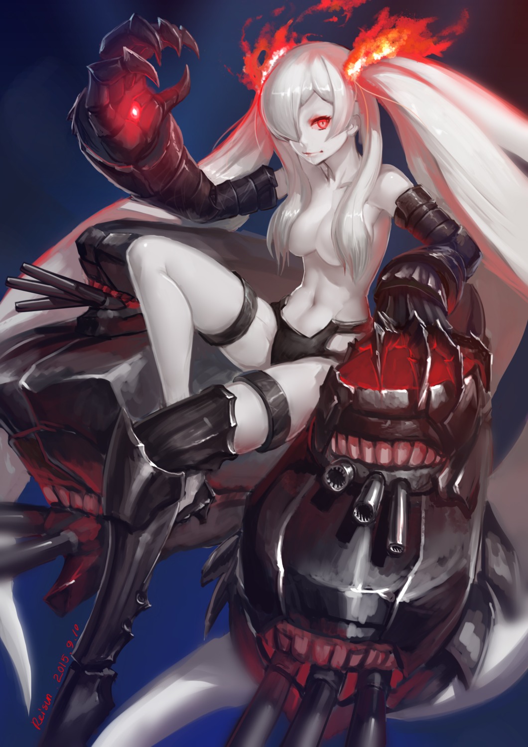 armor, heels, kantai_collection, reisun001, southern_ocean_oni, topless