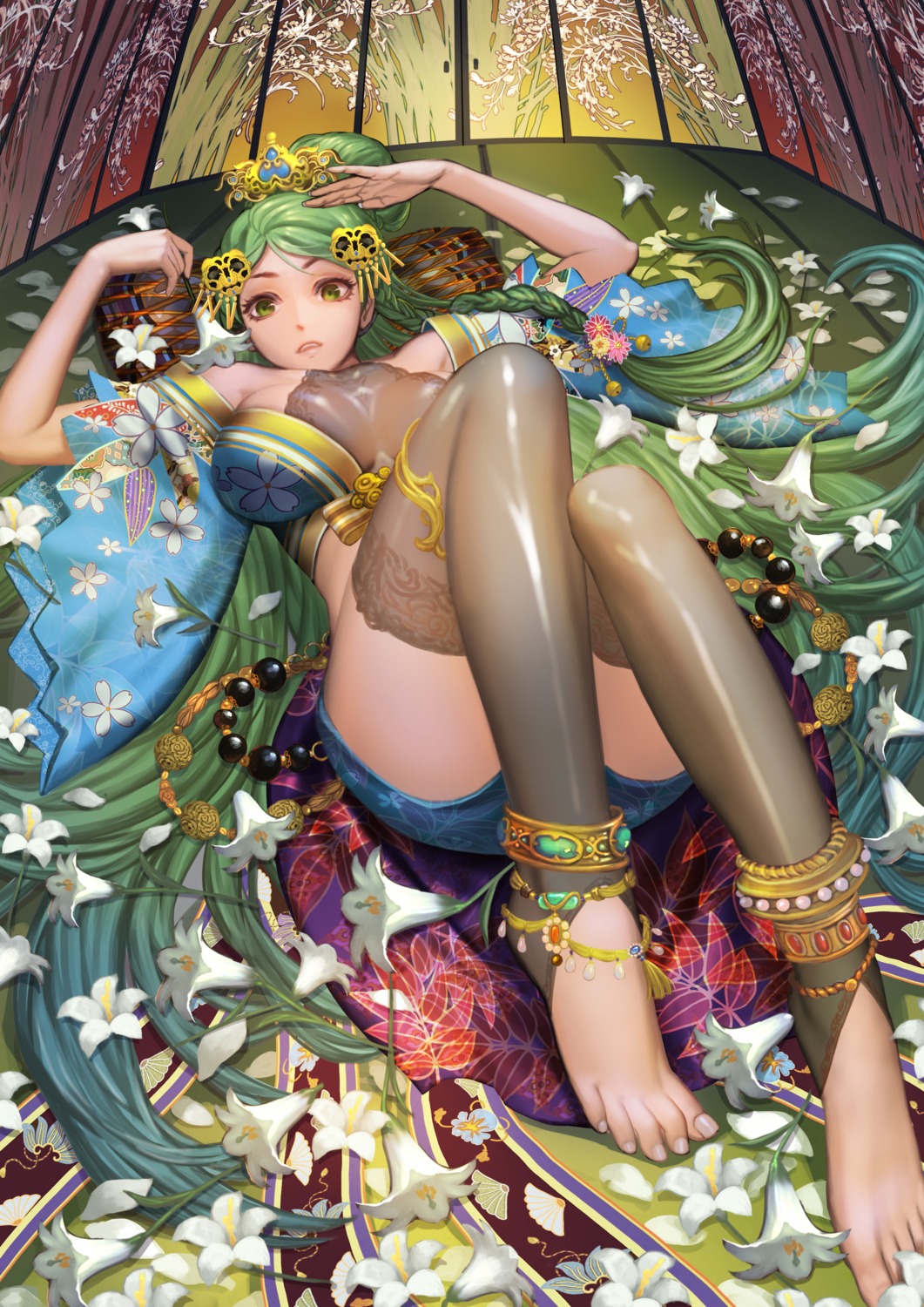 cleavage, feet, open_shirt, thighhighs, xiaji