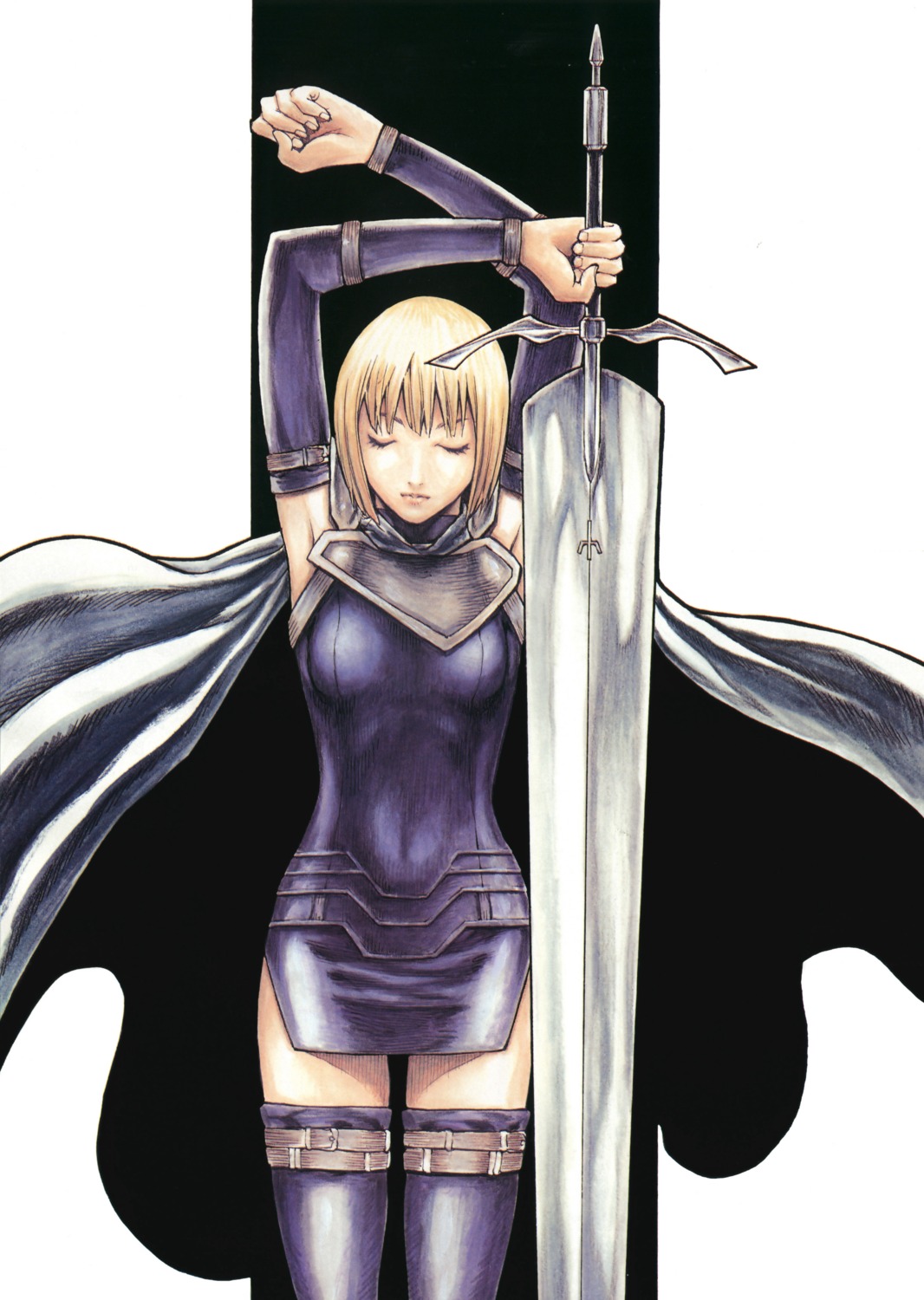 clare, claymore, dress, sword, thighhighs, yagi_norihiro