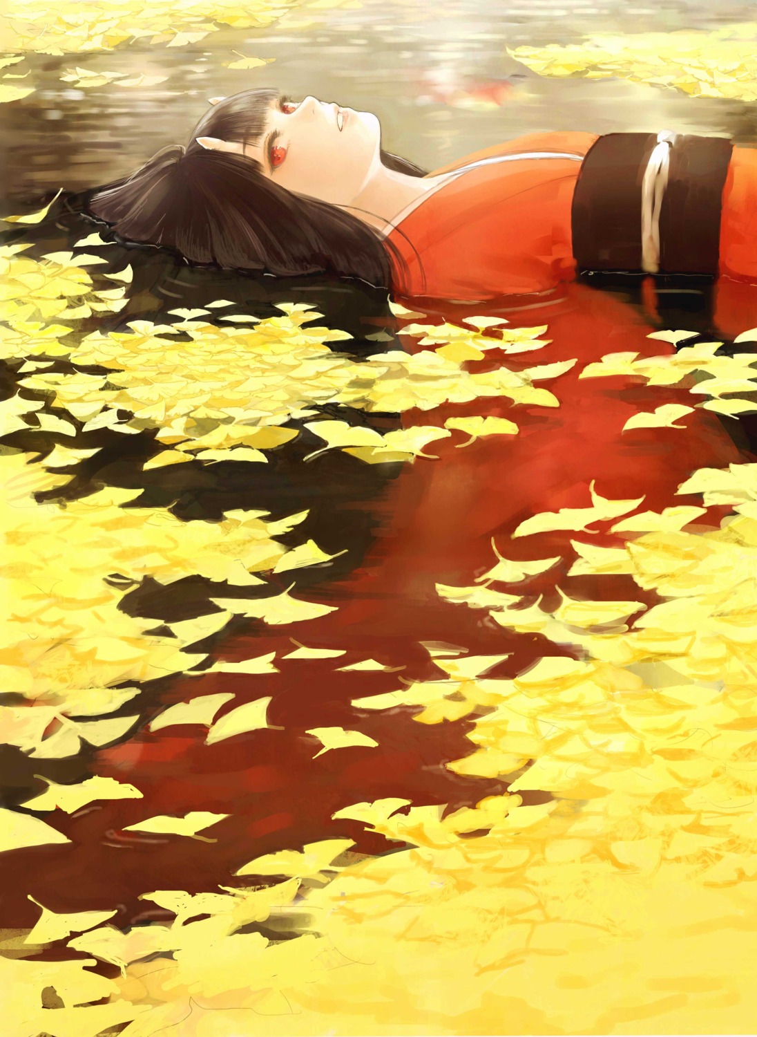 horns, jpeg_artifacts, kimono, monster_girl, romiy, wet