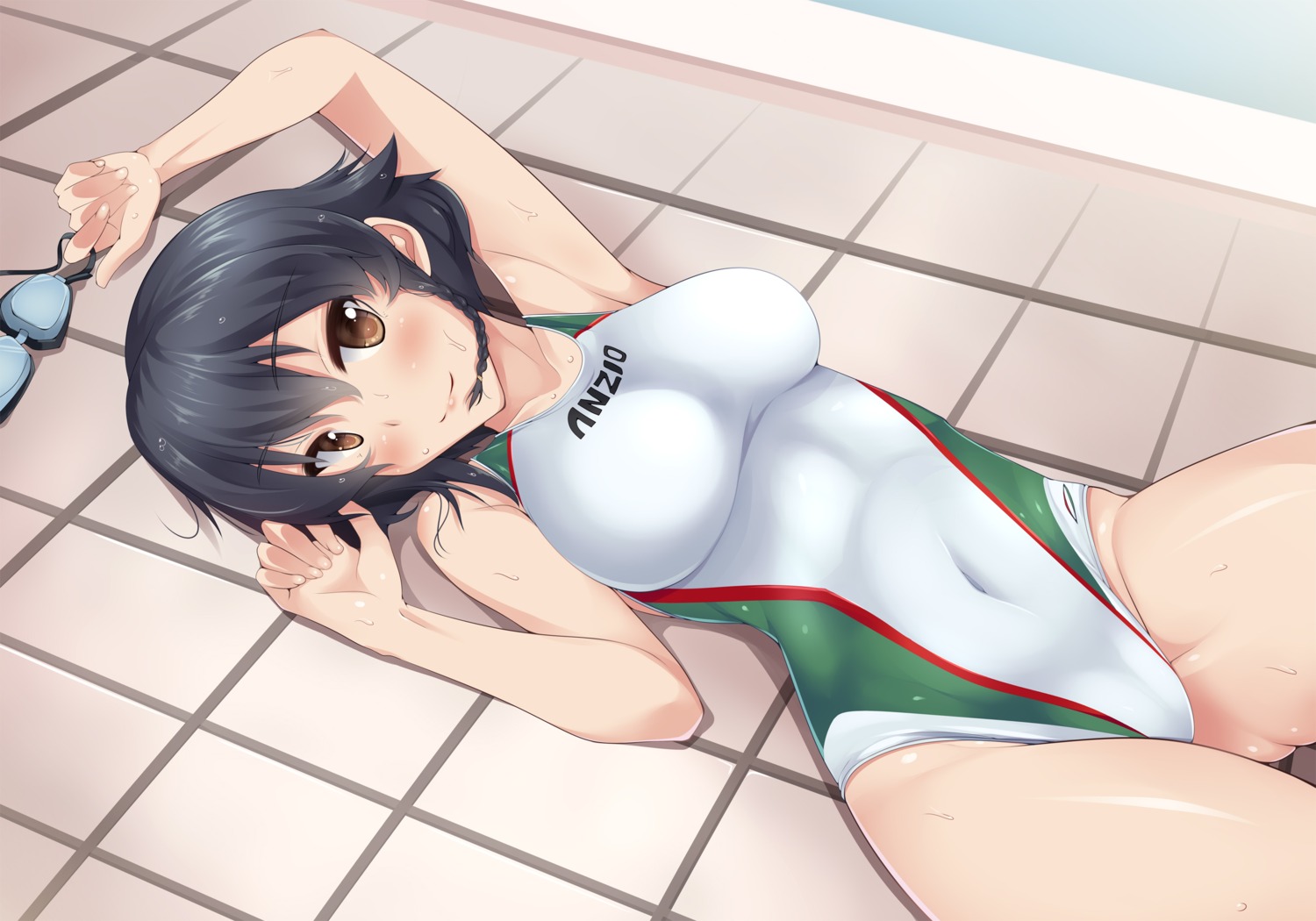girls_und_panzer, nksk, pepperoni, swimsuits, wet