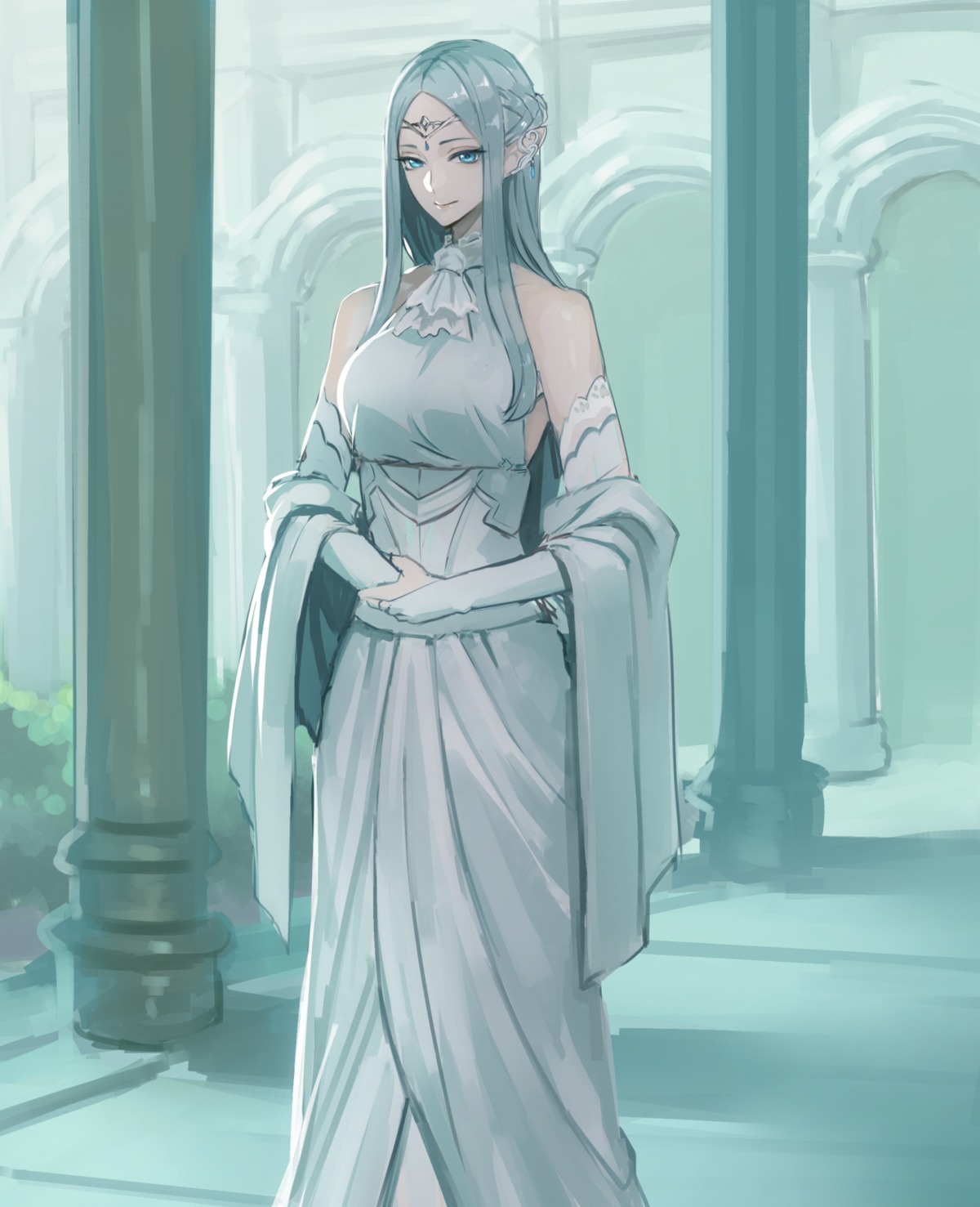 damegane, dress, no_bra, pointy_ears