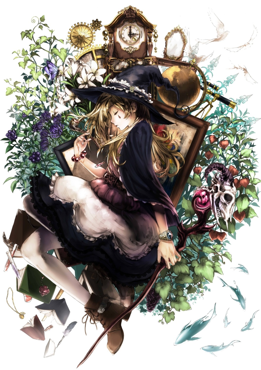 akitani_kou, heels, pantyhose, tattoo, weapon, witch