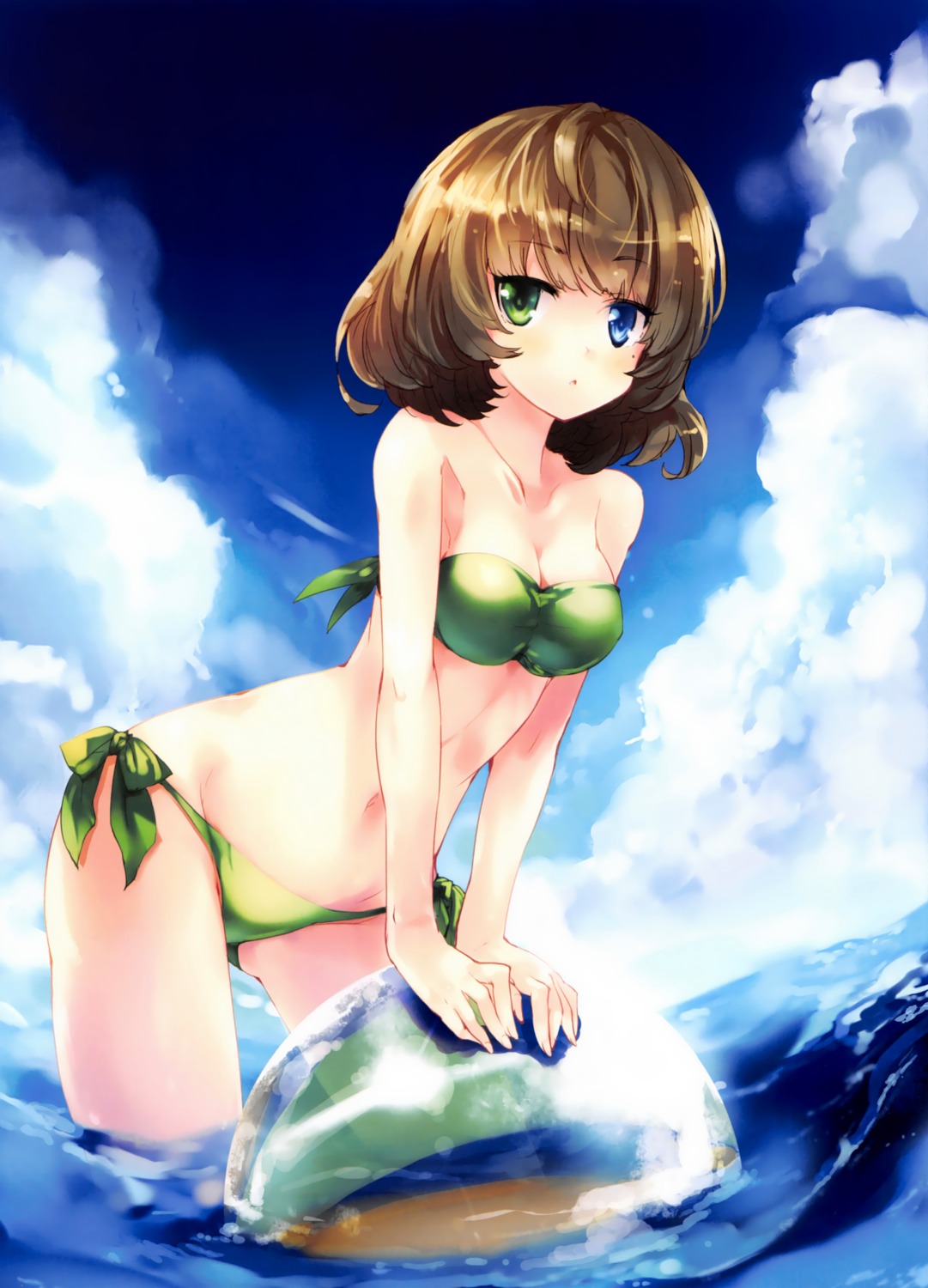 bikini, cleavage, cropped, heterochromia, sway_wind, swimsuits, takagaki_kaede, the_idolm@ster, the_idolm@ster_cinderella_girls, tokiame, wet