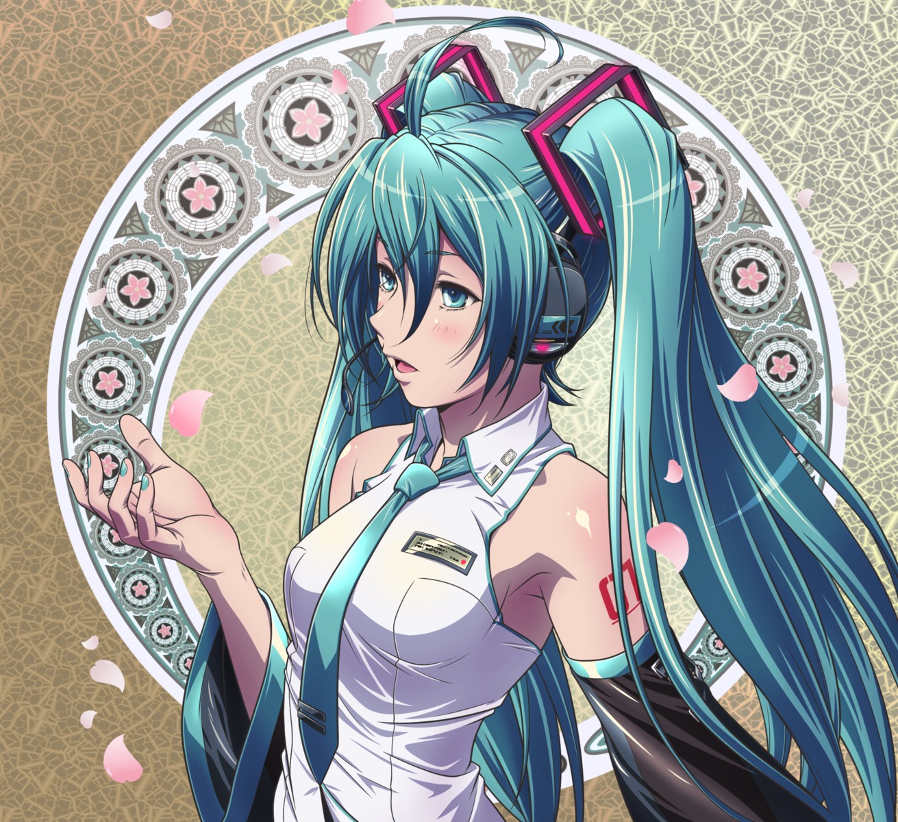 hatsune_miku, headphones, moto7927, tattoo, vocaloid