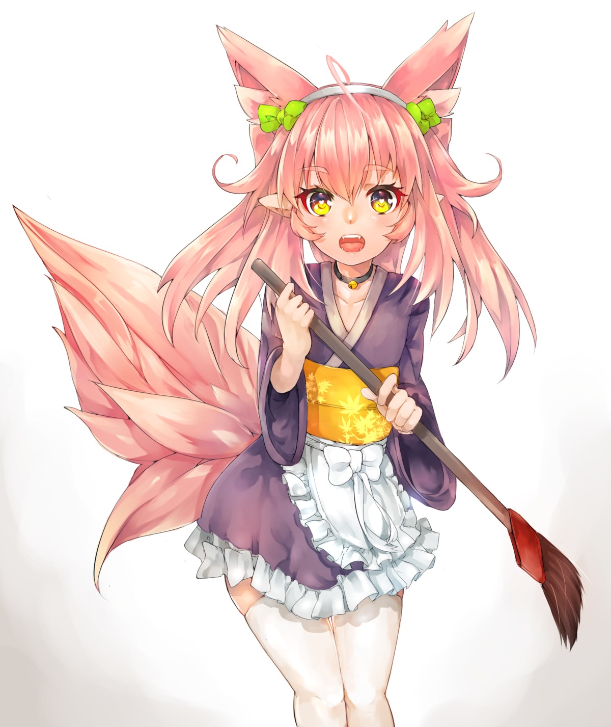animal_ears, japanese_clothes, kitsune, maid, pointy_ears, shiratan, tail, thighhighs, trap, wa_maid