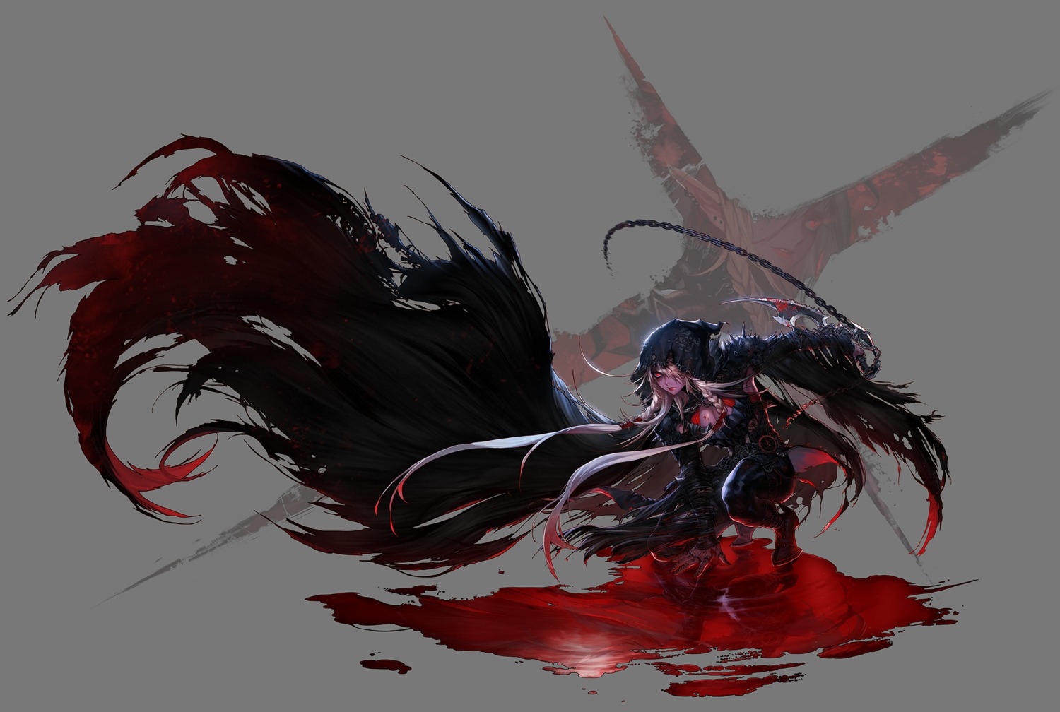 blood, cleavage, hanaboo, heels, weapon