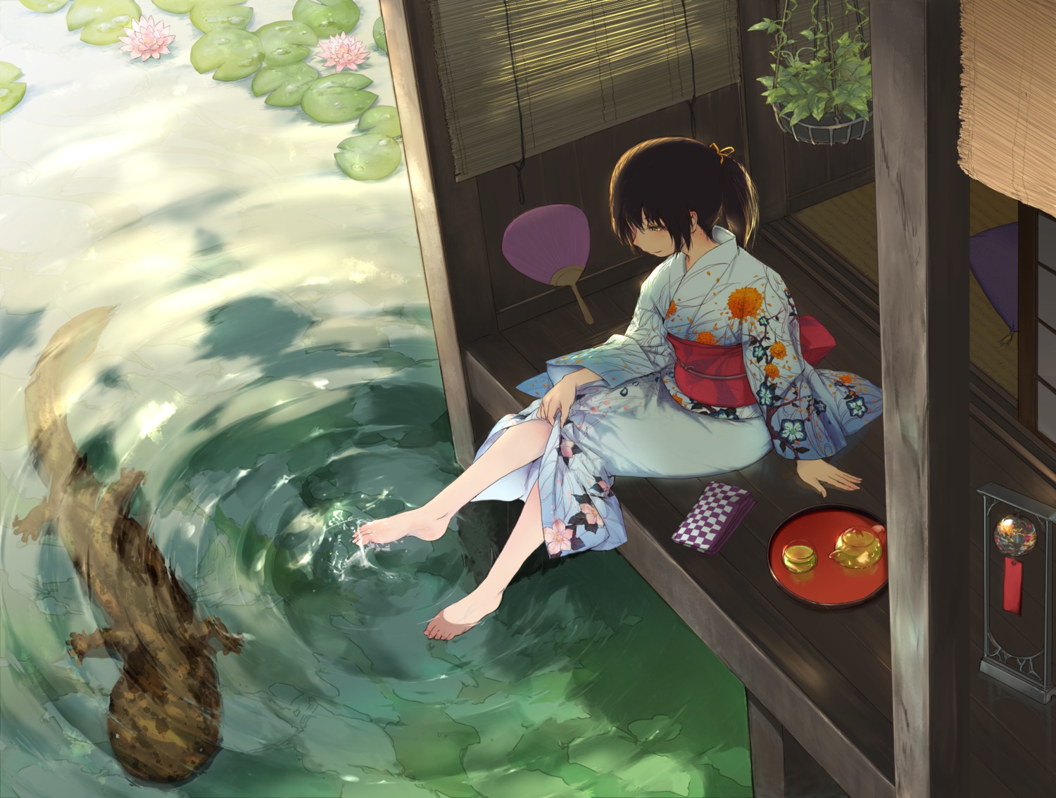 feet, japanese_clothes, skirt_lift, wet, ymr, yukata