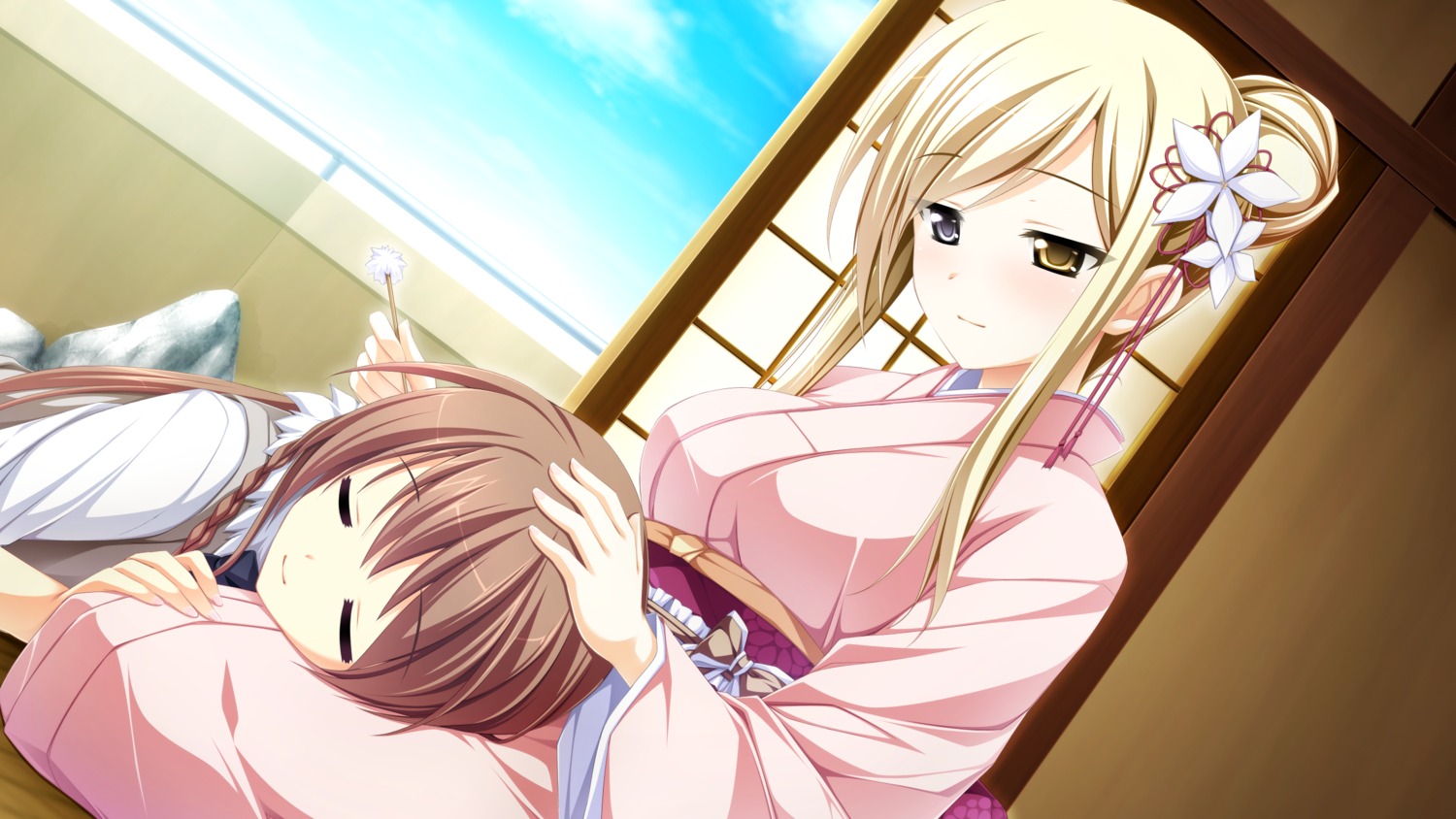 ensemble_(company), game_cg, heterochromia, kimishima_ao, kimono, miyama_mizuki, otome_ga_tsumugu_koi_no_canvas, shishidou_chiharu_flamsteed