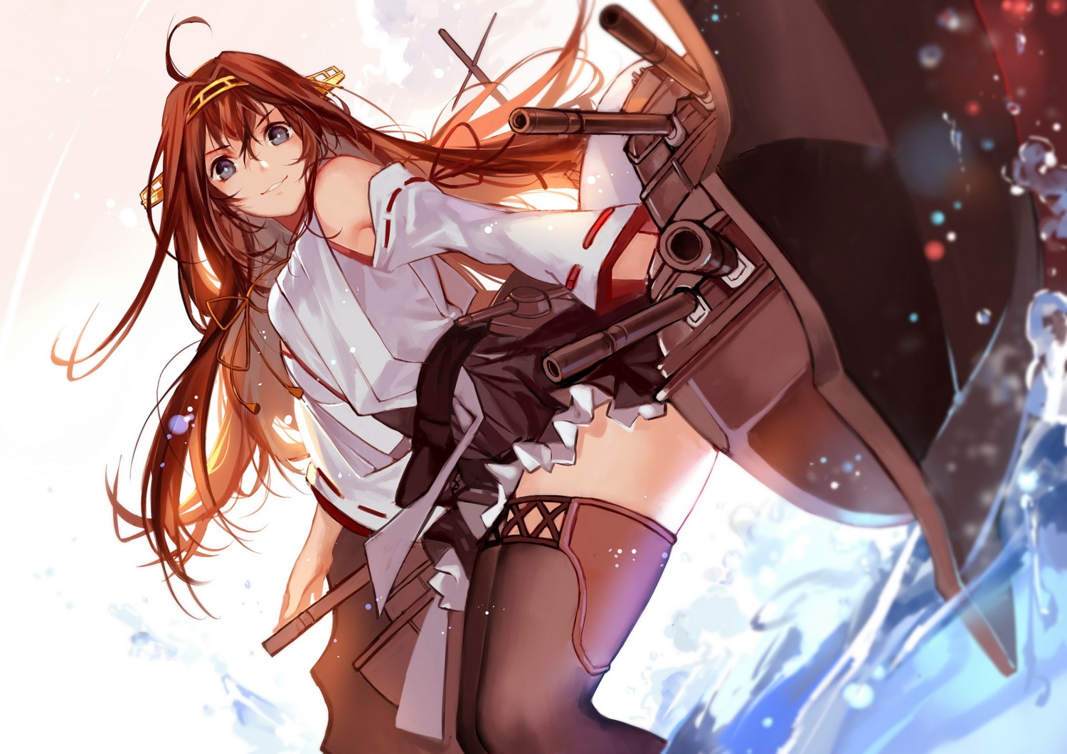 joseph_lee, kantai_collection, kongou_(kancolle), miko, thighhighs